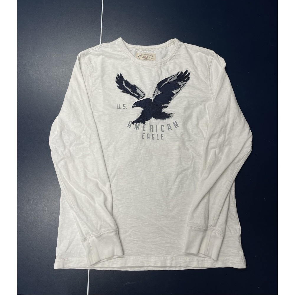 Y2K American Eagle Outfitters Long Sleeve Shirt Eagle Logo White Men's M